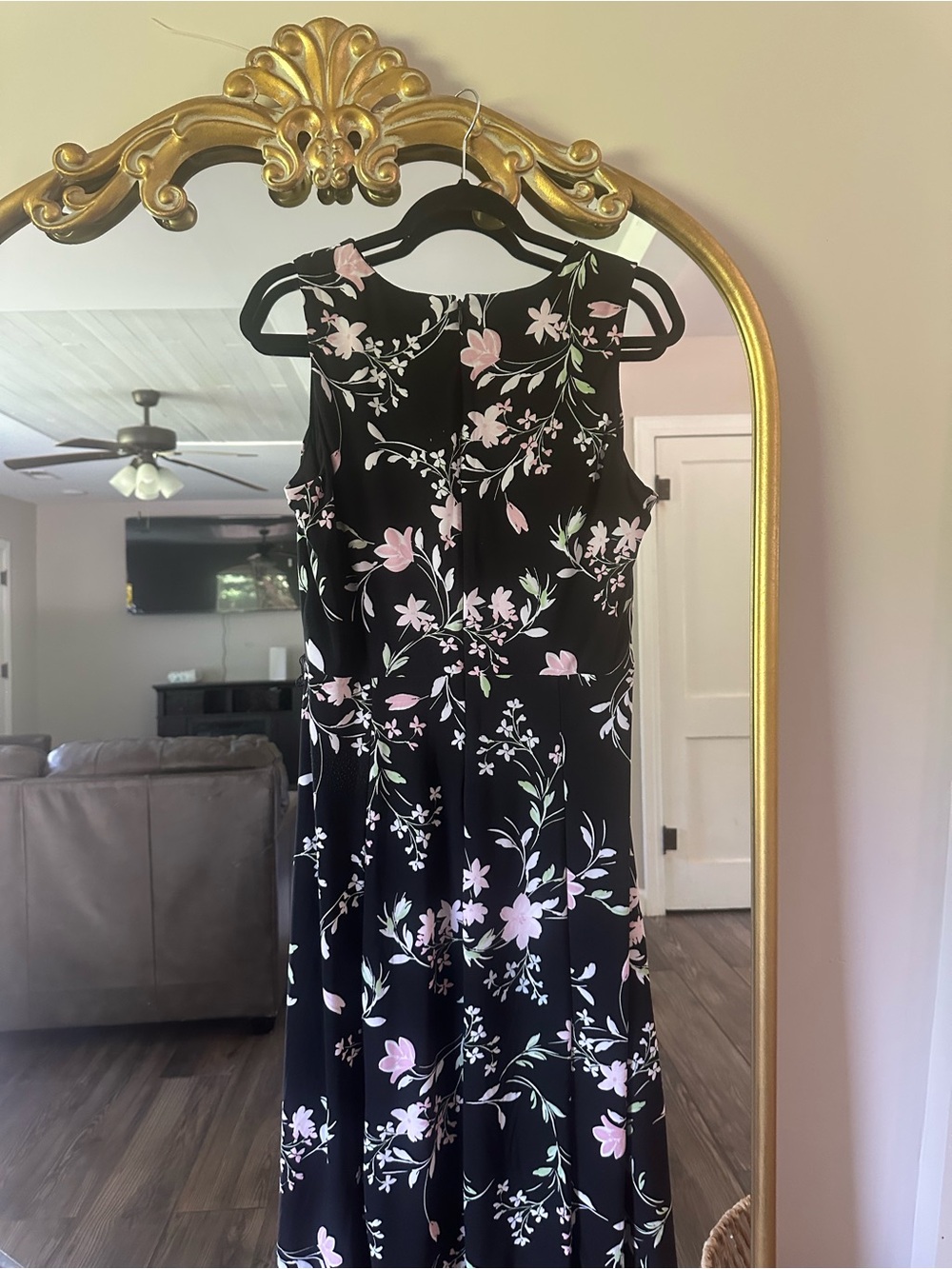 Anne Klein Black Midi Dress with Pink Floral Print - Picture 7 of 16